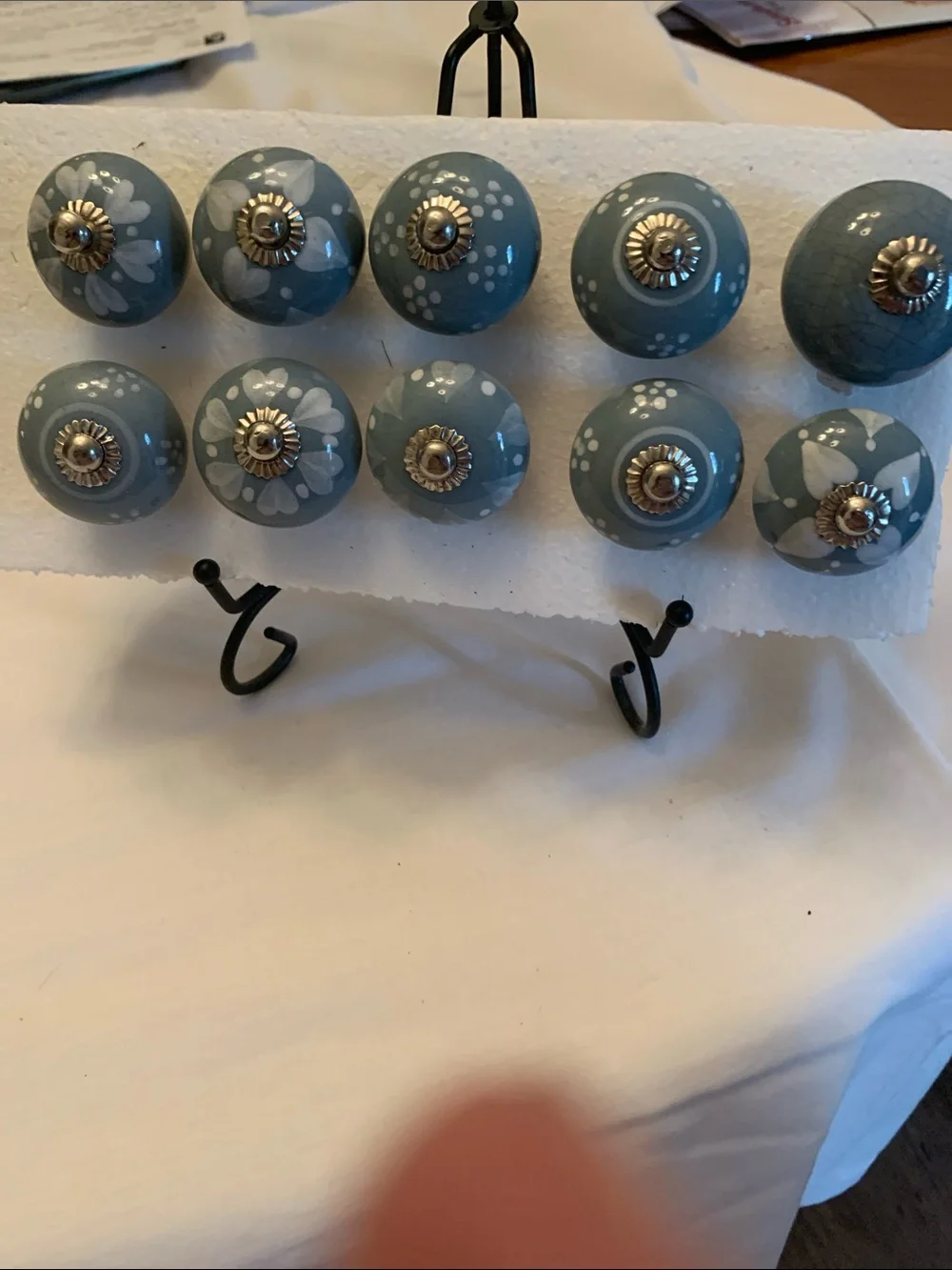 8 Blue Floral Ceramic Wall Knobs- Decorative Home Wall Decor